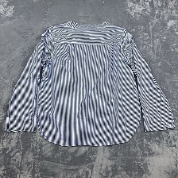 J Crew Top Womens 16 Funnelneck Striped Shirt Button Shoulder Blue White G9944 - Picture 2 of 9
